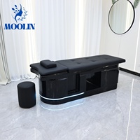 MOOLIN Fauteuil de lavage de cheveux professionnel pour salon de beauté, noir, table de massage thaïlandaise avec LED, lit de spa japonais pour la tête et thérapie aquatique