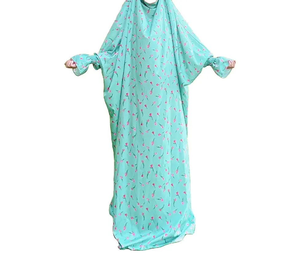 원피스 쿠룽 소녀 히잡 드레스 질밥 khimar 후드 질밥 한 조각 꽃 아바야 맥시 꽃기도 원피스