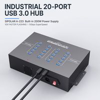 A-223 Sipolar Industrial, Hub USB 3.0 de 20 Puertos, 5Gbps, Carcasa Metálica, Divisor USB para Equipos de Automatización, Transferencia de Datos