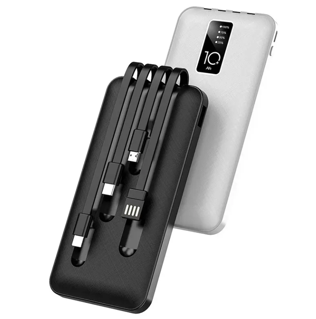 4-in-1 10000mAh Portable Power Bank with Built-in Cable