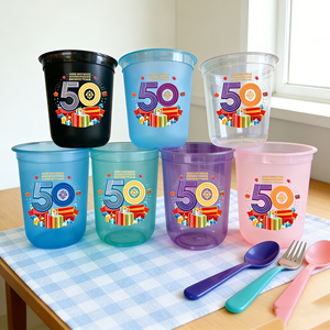 Vaso de Plástico Transparente Desechable de 500ml 7oz para Bodas, Empresas, Celebraciones de <span class=keywords><strong>50</strong></span> Años, Impresión de Nombres, Fiestas, Aniversarios, Tasse En Plastique - Product Image 1