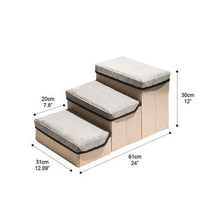Hochwertige beige faltbare Hunde treppe mit Stauraum für kleine Hunde 3 4 Stufen verstellbare Haustier treppen rampe für Betten - Product Image 6