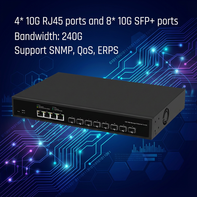10Gbps Network Switch 12 Ports Full 10Gbe Web Managed Switch 4*10G RJ45+8 4*10G SFP+ Solt Uplink