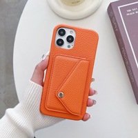 Pour iphone 14/15/16/17 Series Lychee Pattern Card case Phone case Solid Color Trendy Phone case with a Small Bag to Coins