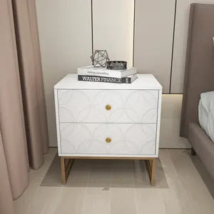 出售现代欧式简约卧室家具木制雕刻彩绘白色床头柜带储物柜