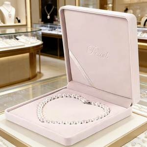 Collier personnalisé en perles avec pendentif, longue chaîne, boîte à bijoux, emballage cadeau, boîte à bijoux carrée rose, emballage en velours pour bijoux - Product Image 6