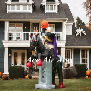 Decoración de Halloween inflable creativa, Jinete inflable sin cabeza con lápida RIP, idea de exhibición de jardín espeluznante - Product Image 2