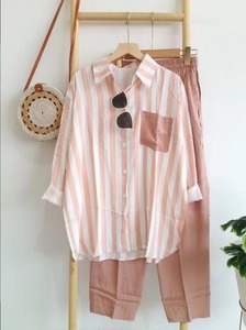 Ensemble décontracté deux pièces pour <span class=keywords><strong>femme</strong></span>, jupe et haut à manches longues, en tissu mélangé tissé à rayures, nouvelle collection été, tailles S-5XL - Product Image 5