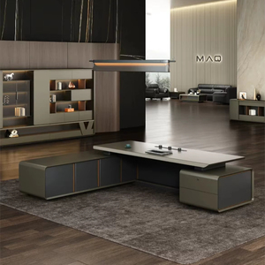 Escritorio de oficina ejecutivo de gama alta personalizado, mesa de director en forma de L con panel de estilo de madera para muebles de oficina modernos - Product Image 3