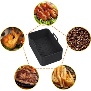 2Pcs Air Fryers Oven Baking Tray with 2pcs Anti Hot Clips Fried Chicken Basket Mat AirFryer Silicone Pot Replacement Grill Pan A