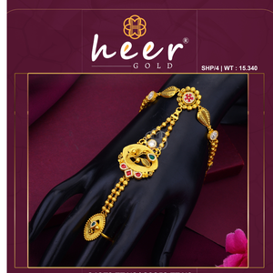 Traditional gold hand harness <b>bracelet</b> with floral design and <b>gemstone</b> accents elegant bridal jewelry for festive and wedding - Product Image 2