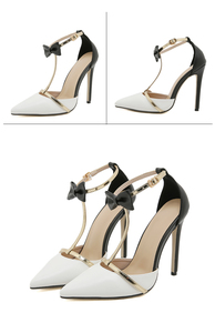 Nouvelles Chaussures à Talons Aiguilles Pointues Élégantes Haut de Gamme à Bride en T, Modèle Multicolore avec Nœud, pour Soirées, Collection 2025 Européenne et Américaine - Product Image 5