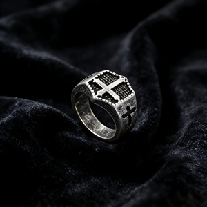Anillos de Dedo Religiosos de Acero Inoxidable con Ondas Cruzadas Vintage al por Mayor, Chapados en Oro de 18k, Joyería Hip Hop para Hombre - Product Image 3