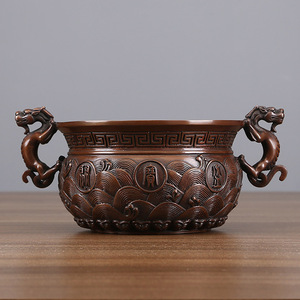 Bassin décoratif Dragon en Cuivre 14cm, Motif Paysager Rond, Décoration d'Intérieur pour Salon et Bureau - Product Image 1