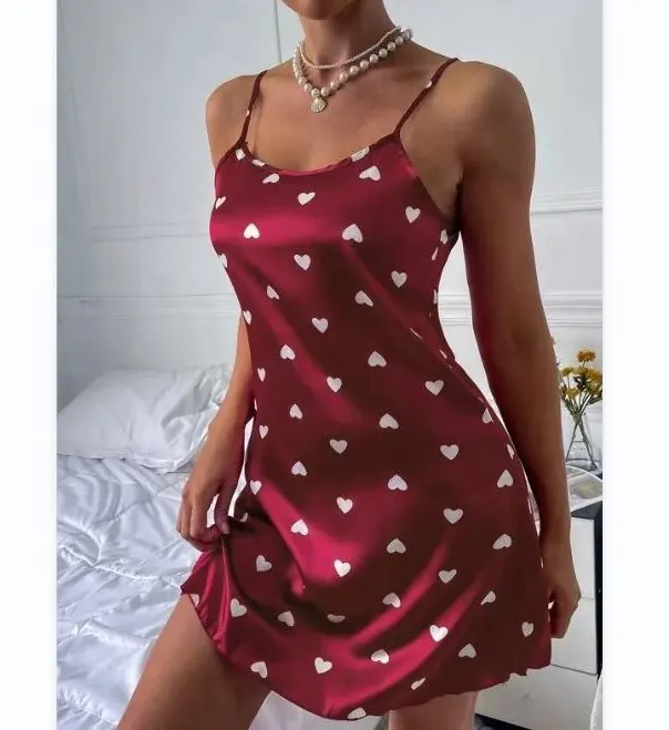 X2218 Nieuwe Collectie Volwassen Mooie Hart Satijn Print Night Jurken Voor Vrouwen Intieme Slaapkamer Sexy Bruid Volwassen Vrouwen Nachtkleding