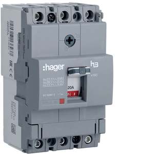 HDA020L Personalizzabile con interruttore automatico scatolato Hagers H3 x160 TM 3P 18kA 20A - Product Image 1