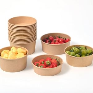Portable To-Go Disposable Kraft Paper Round <b>Bowl</b> <b>With</b> <b>Lid</b> Eco Friendly Camping Packaging for Fruit Salad Yogurt - Product Image 4