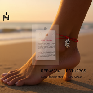 Cavigliera in Acciaio Inossidabile con Corona, Braccialetto con Filo Rosso Fatto a Mano, Amuleto di Protezione - Product Image 3