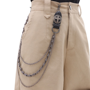 Unisex Metal Waist <b>Chain</b> Zinc Alloy Cross Design Double Ring For <b>Jeans</b> Punk Style Daily Wear Hip Hop Fashion Accessory - Product Image 2