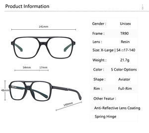 アイウェア2311最新ファッションアンチブルーライト安全光学メガネTR90ビッグフレームパイロットメンズ処方眼鏡 - Product Image 5