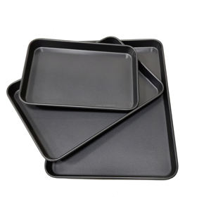 Lot de 3 plaques à pâtisserie rectangulaires en acier au carbone, antiadhésives, peu profondes, compatibles <span class=keywords><strong>four</strong></span>, <span class=keywords><strong>pour</strong></span> cuisine domestique, vente en gros usine - Product Image 2