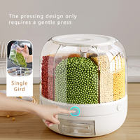 Distributeur de riz et de céréales rotatif à 360° pour cuisine, 6 compartiments, grande capacité 9L, seau de rangement