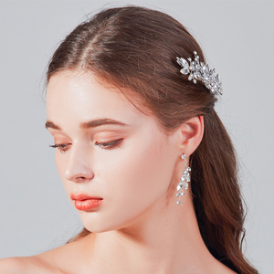 Tocado nupcial artesanal de lujo para mujer, con peineta de diamantes de imitación multicolor y juego de pendientes, joyería para el cabello - Product Image 3