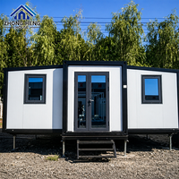 Maison préfabriquée modulaire moderne à double aile, petite maison pliable avec porte vitrée, cabane d'invités pour jardin/enceinte arrière, maison conteneur extensible en acier