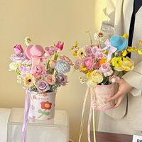 Élégant et charmant panier à fleurs en papier recyclé imprimé, boîte cylindrique florale pour bouquet frais, arrangement cadeau de fête