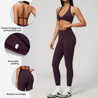 Ensemble de yoga TZ4208-2 ultra-extensible et ultra-doux avec soutien-gorge dos nu à col en V et leggings pour activités sportives
