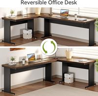 Bureau de direction avec tiroirs et classeur, grand poste de travail informatique en bois avec rangement pour bureau à domicile, finition marron