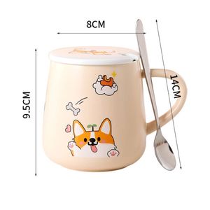 SWT vente en gros tasse Beige mignon <span class=keywords><strong>Corgi</strong></span> Design poignée tasse en céramique promotionnelle avec cuillère et couvercle - Product Image 2