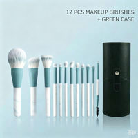 Ensemble de 12 pinceaux de maquillage Clear Sky, poils synthétiques, manches en plastique - Ensemble complet pour le visage, les yeux, l'eye-liner, les poudres