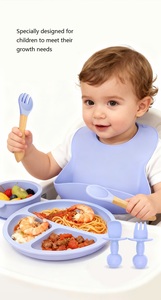 Modern Silicone Baby Feeding <b>Set</b> 8 Piece Suction Bowl Plate Spoon Fork Cup Cute Bear Design <b>Microwave</b> Safe BPA Free - Product Image 3