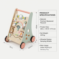 Marche-bébé Montessori en bois, centre d'activités à pousser et à tirer, poussette d'apprentissage