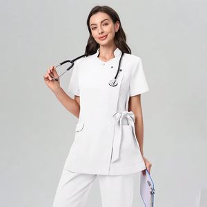 Tunique de travail personnalisée pour salon de mode, uniforme de travail élastique pour hôpital, usage médical, pour hommes, grande taille, en tissu tissé, avec laçage ajustable - Product Image 2