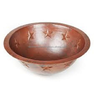 Fregadero de cocina de cobre redondo moderno con diseño en relieve montaje de grifo de un solo orificio incluye escurridor accesorio de baño - Product Image 1