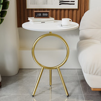 Table d'appoint compacte en fer forgé, design créatif style nordique, avec veinage de pierre, pour salon, meuble de rangement