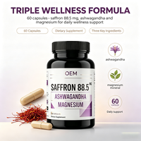 Capsules d'extrait de safran et de magnésium Ashwagandha, formule triple pour un sommeil réparateur et le confort musculaire, capsules de complexe de safran