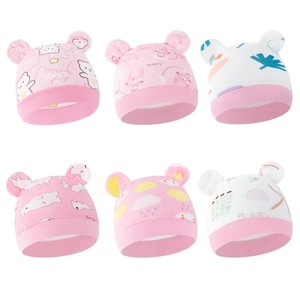 Béret en pur coton pour nouveau-né, imprimé ours de dessin animé, pour 0-3 mois, chapeau d'hiver monocouche, export - Product Image 2
