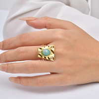 Bagues tendance européennes et américaines en acier inoxydable plaqué or 18 carats avec pierres précieuses naturelles, carrées, double couche, ouvertes, pour femmes, mariage