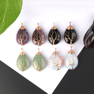 Natural Crystal Healing Stone Necklace Fashion Tree of Life <b>Wire</b> Wrapping Crystal Pendant - Product Image 1