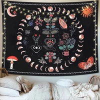 Tapisserie murale en polyester motif Phases de Lune Noire, légère et facile à accrocher, décoration murale artistique, OEM ODM, lavage à la main