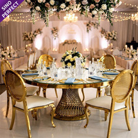 Bonne sélection salle à manger traiter les invités Table Glod métal acier inoxydable verre Table de mariage événement fête