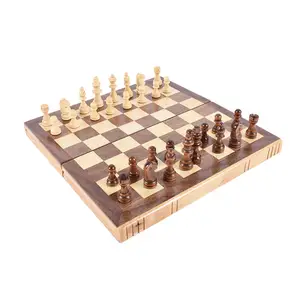 Jogo de tabuleiro de xadrez dobrável, estilo do livro, madeira com peças de xadrez