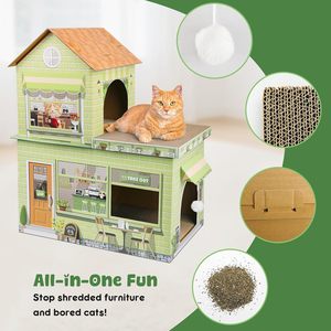 Maisonnette pour chat moderne pliable en carton, thème café, avec griffoir, <span class=keywords><strong>lit</strong></span> de jeu et cachette, pour usage intérieur - Product Image 5