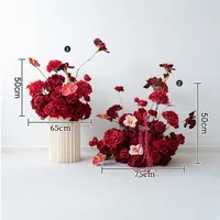 Fleur artificielle en soie rouge bordeaux suspendue pour décoration de table de mariage, arrangement floral, décor de toile de fond, fleur de sol pour allée