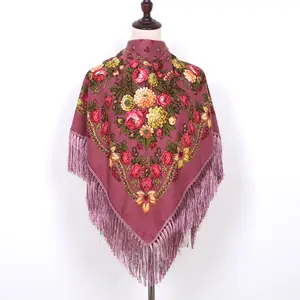 Chal estampado bohemio con flecos de algodón para mujer, pañuelo cuadrado de gran tamaño para la cabeza, Hijab con borla, primavera y otoño
