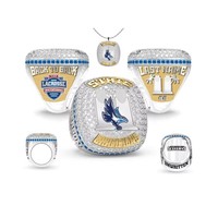 Bague Commémorative Sportive Traditionnelle Plaqué Or Personnalisée, Alliage Bicolore, Décoration en Cristal, Détails Gravés, Emblème du Club