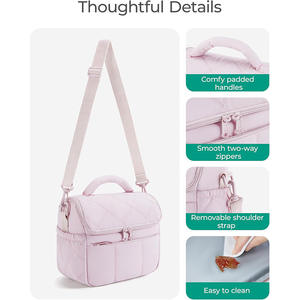 Pour <span class=keywords><strong>Amazon</strong></span> nouveau <span class=keywords><strong>sac</strong></span> à lunch isolé pour femmes mignon matelassé léger moelleux imperméable déjeuner fourre-tout Polyester avec fermeture à glissière - Product Image 4